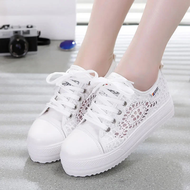 Maogu lace canvas breathable platform womens sports shoes womens platform sports shoes fashionable summer casual white 43 240614