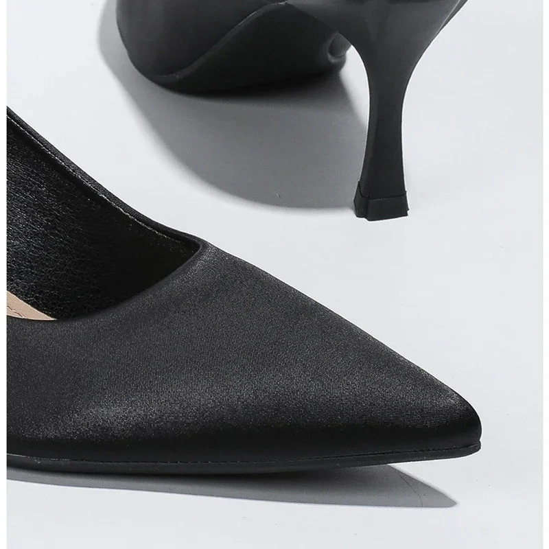 2024 Women 7.5cm High Heels Prom Pumps Lady Sexy Satin Nightclub High Heels Female Fashion Concise Pointed Toe Shallow Shoes 240615