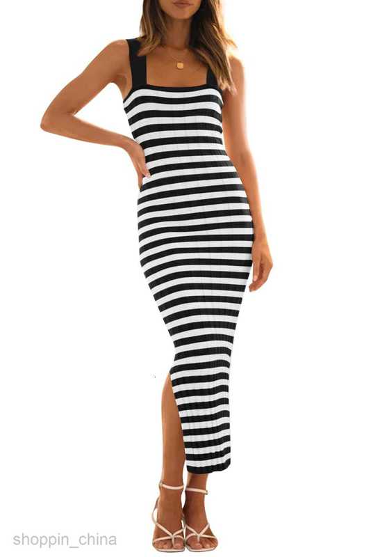 Basic Casual Women Dresses Women's sleeveless suspender striped color blocking knitted sweater slim sexy buttocks wrapped dress