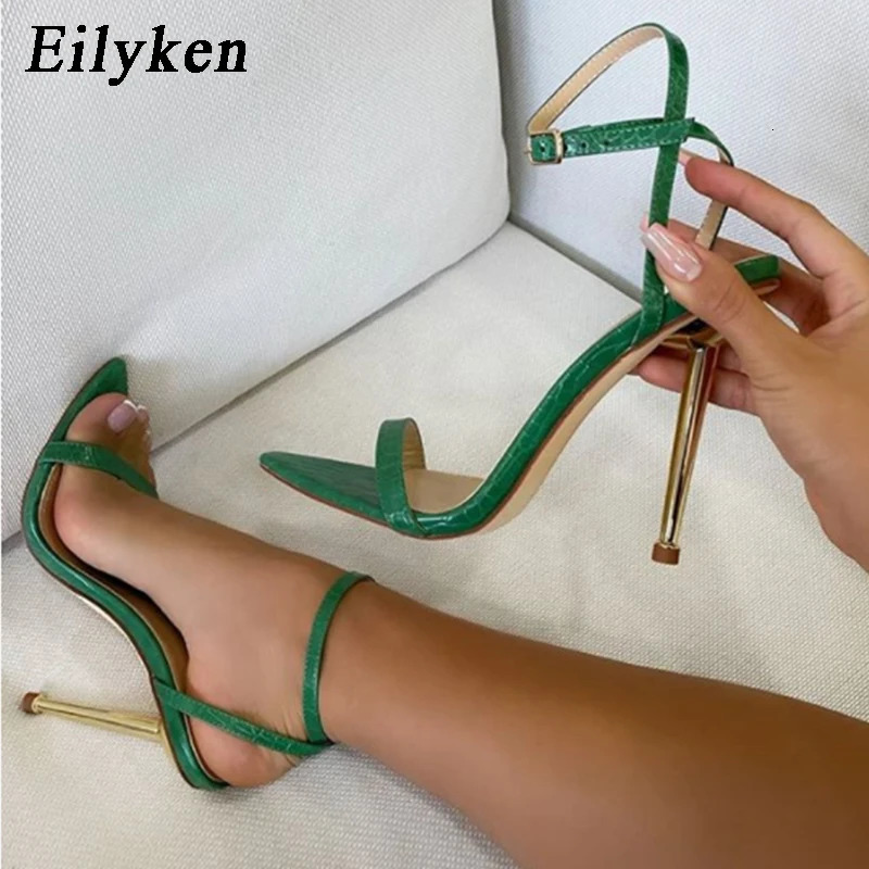 Eilyken Narrow Band Ankle Buckle Strap Green High Heels Sandals Womens Pointed Toe Party Female Shoes Sandalias Mujer 240615