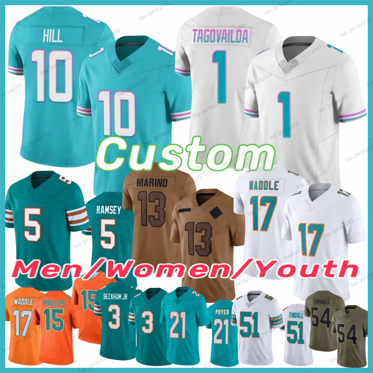 10 Tyreek Hill Football Jersey Odell Beckham Jr Jaylen Waddle Tua Tagovailoa Jalen Ramsey Dan Marino Jalen Ramsey Bradley Chubb Jevon Holland Devon Achane Phillips