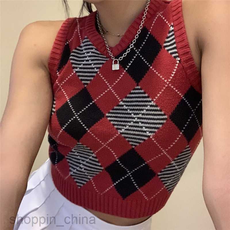 Women's T Shirt Autumn new women's solid color Plaid folding sweater sleeveless V-neck knitted vest tees