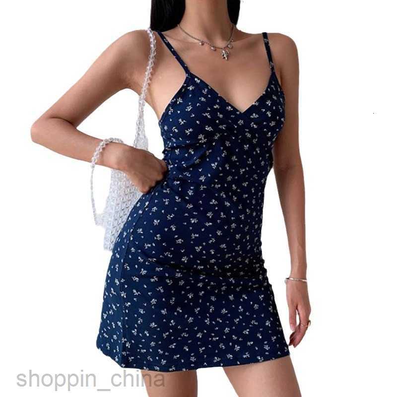 Basic Casual Women Dresses Summer Women's Sexy Strap Casual Print Short Waist A Line Dress PG3192