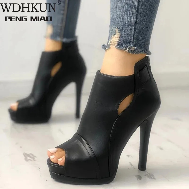11cm Women Pumps Spring Fall Office Shoes Breathable Hollow Out Square Heel Boots Woman Platform Heels Party Wedding Shoes 240615