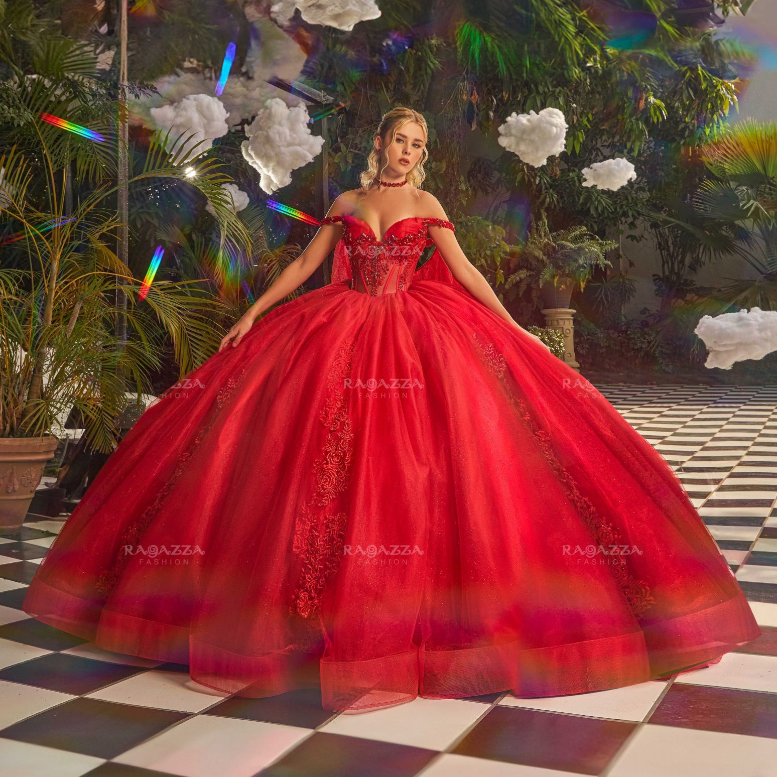 Beaded Red Ball Gown Quinceanera Dresses With Cape Appliqued Prom Gowns Off The Shoulder Necke Sequined Tulle Sweet Masquerade Dress