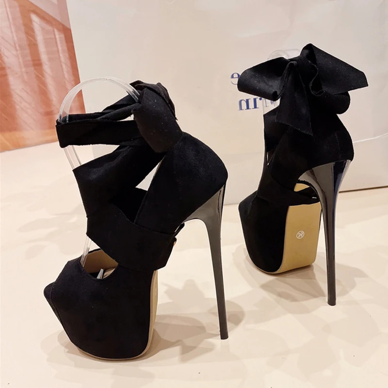Liyke Black High Heels For Women 2024 Fashion Ankle Cross Strap Platform Pumps Sexy Peep Toe Party Dress Shoes Stiletto Sandals 240615