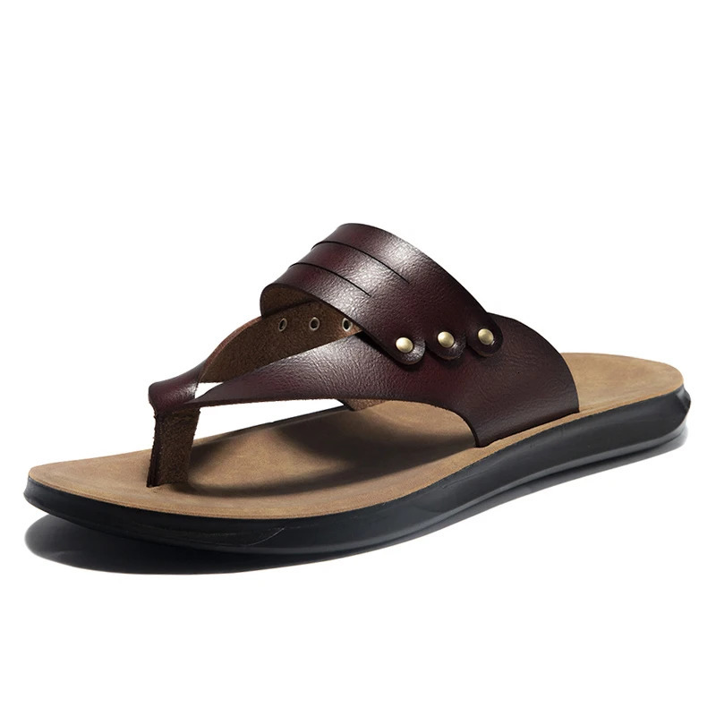 Summer Mens Casual PU Leather Flip Slippers Flat Outer Slippers 47 Chanclas Hombre Direct 240615