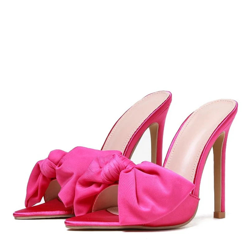 Liyke Sexy Pointed Toe Mules High Heels Slipper Female Summer Party Banquet Shoes Fashion Butterfly-knot Women Slides Sandals 240615