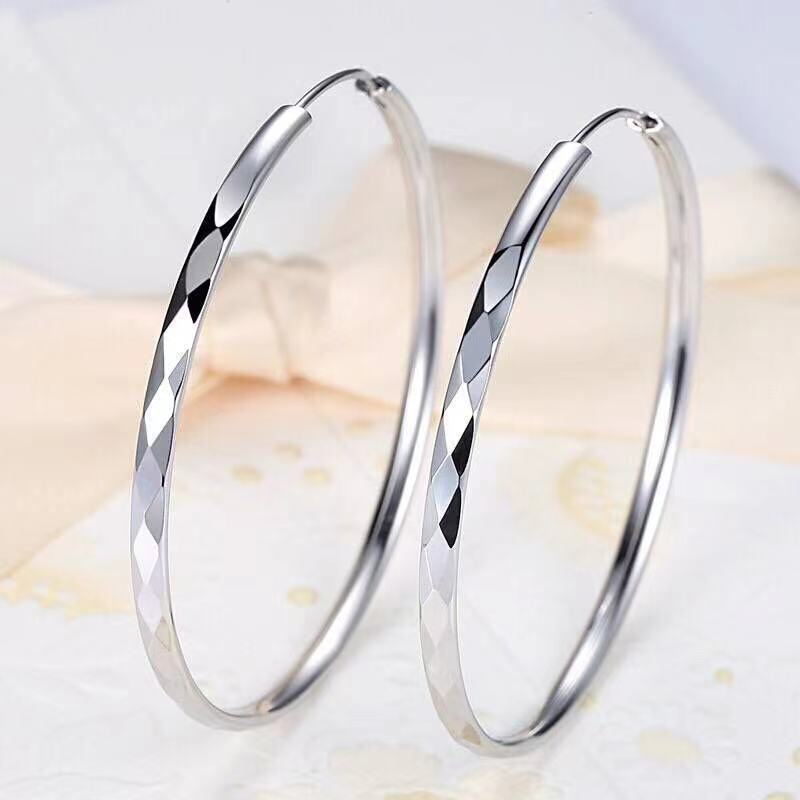 S925 Sterling Silver Plated Big Hoop Earrings for Women Birthday Gift Real Silver Need Anti-allergy Large Round Circle Earring Dangle Ear Jewelry 3cm 