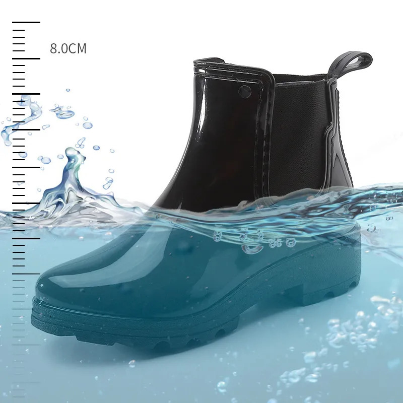 Womens rain boots rubber ankle boots womens waterproof and non slip womens casual rain boots black red blue Chelsea boots 240614