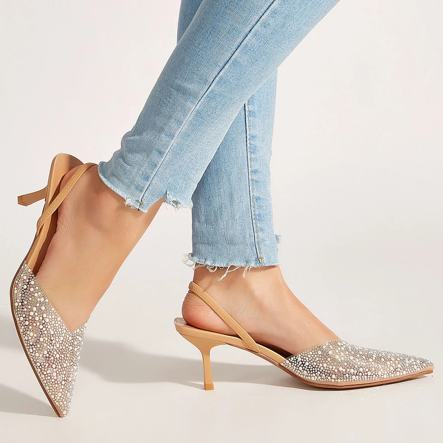 Glamorous Womens Heeled Sandals Translucent Faux Pearls Decor Sgback Stiletto Comfy Lightweight Prom Heels Summer 240615