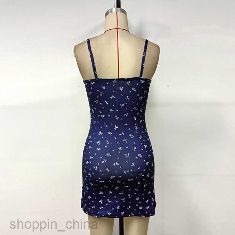 Basic Casual Women Dresses Summer Women's Sexy Strap Casual Print Short Waist A Line Dress PG3192