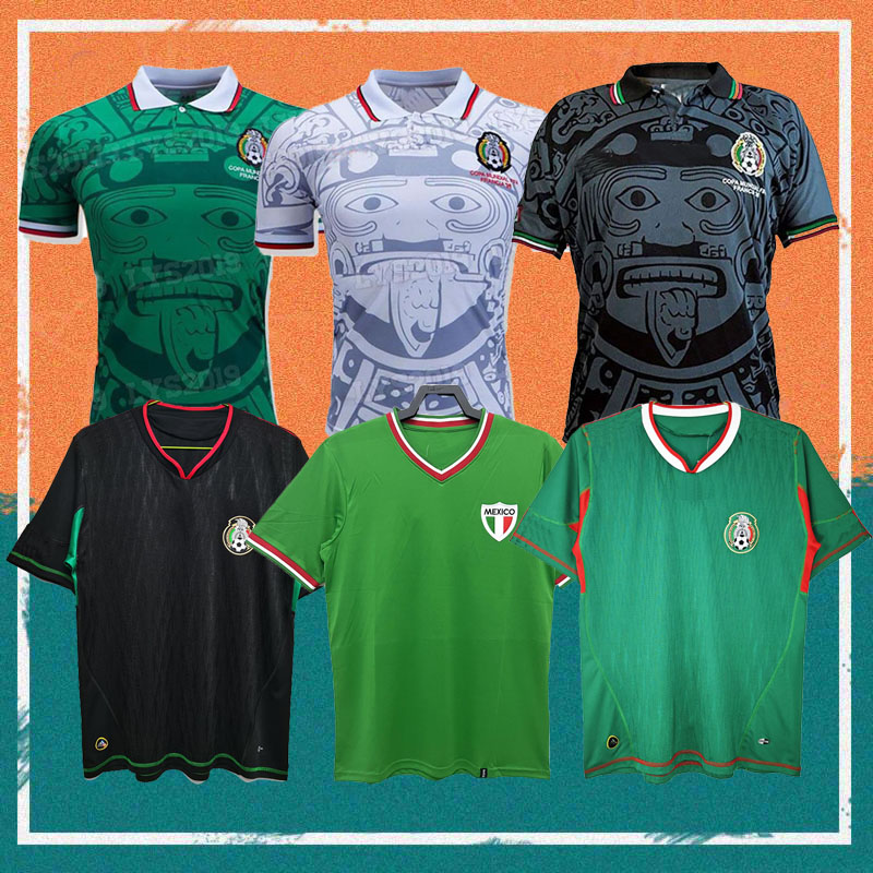 1998 Retro Edition Mexico Soccer Jersey 1998 World Cup Soccer Shirt Mexico Home blue Soccer Shirt Away white Short Sleeved football uniforms