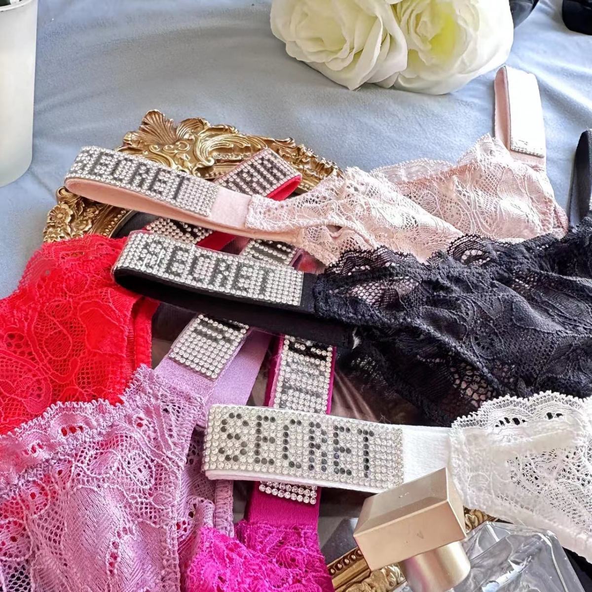 VS Fashion Women Plus Size Panties Letter Rhinestone Lingerie Briefs T Back Thongs Set Colorflu Sexy G String Set