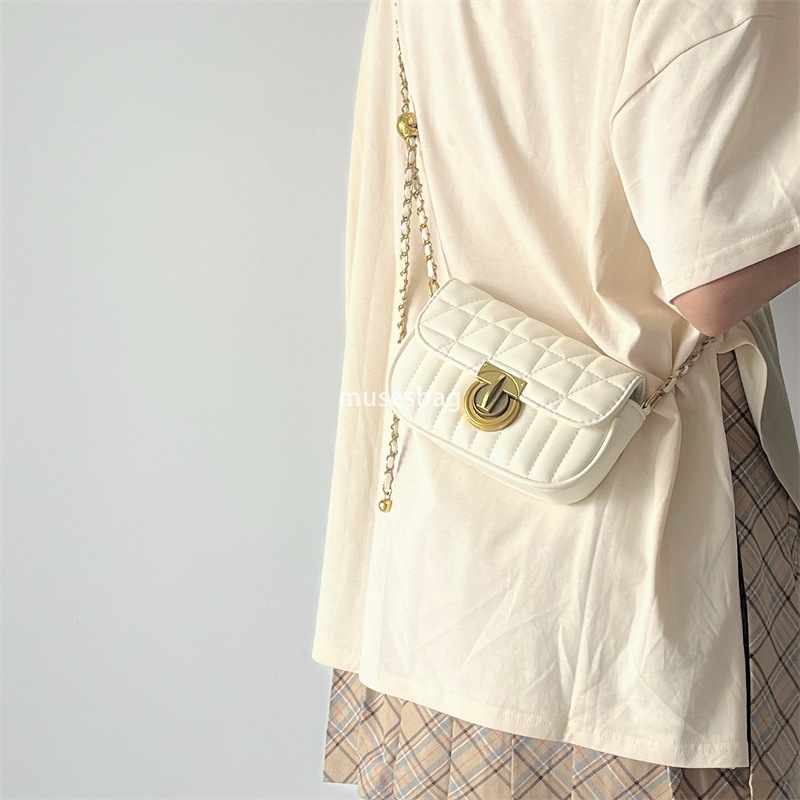 High end minimalist and trendy new women's bags with versatile diamond grid lock chain small bags single shoulder crossbody small square bags min