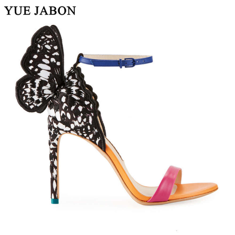 Metallic Embroidered Butterfly Wings Heel Sandals Women Stiletto Jeweled High Heels Summer Party Dress Wedding Shoes