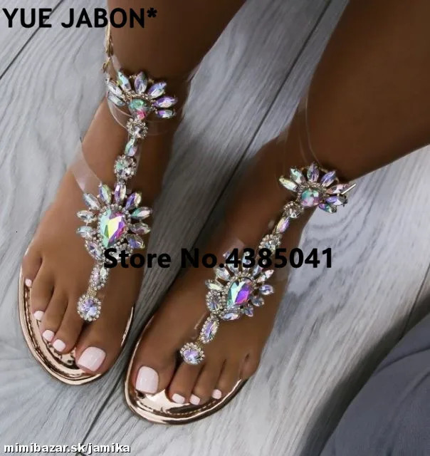 Womens Sandals Womens Rhinestone Chain Flat Sandals thong Crystal Flap Sandals Gladiator Sandals 43 240615