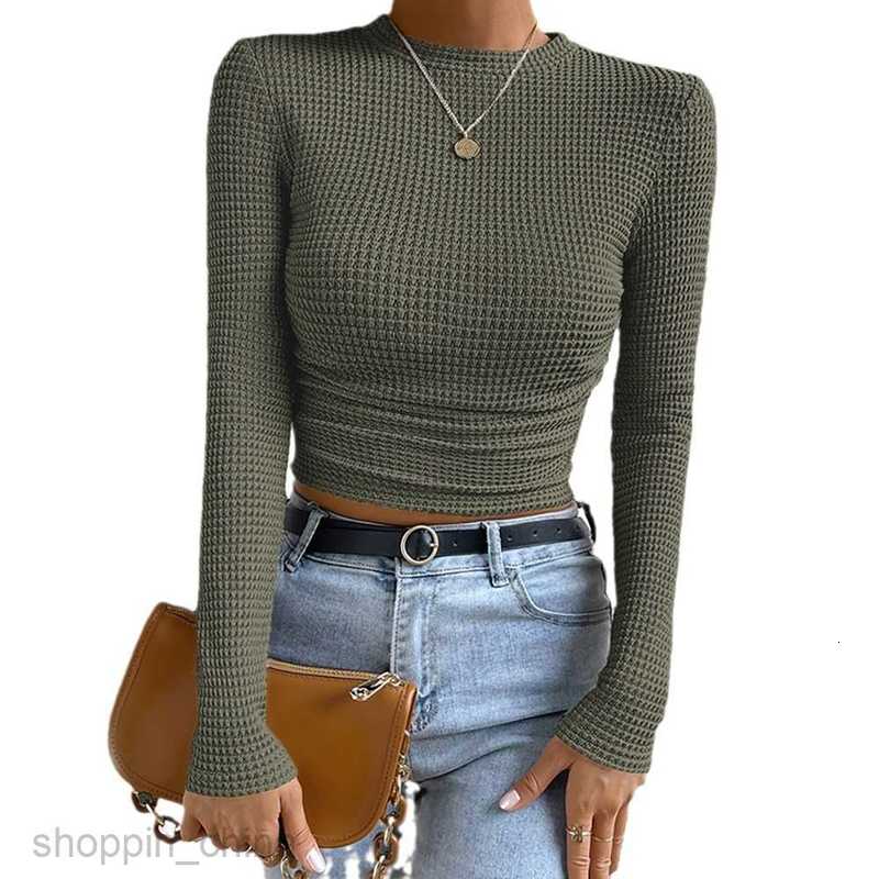 Women's T Shirt Women's New Solid Color Casual Knitted Pleated Round Neck T-shirt PG2340 tees