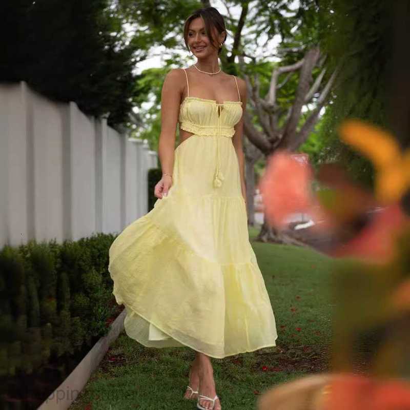 Basic Casual Women Dresses Summer new women's fashion temperament suspender sexy hollow out long skirt backless patchwork large hem dress