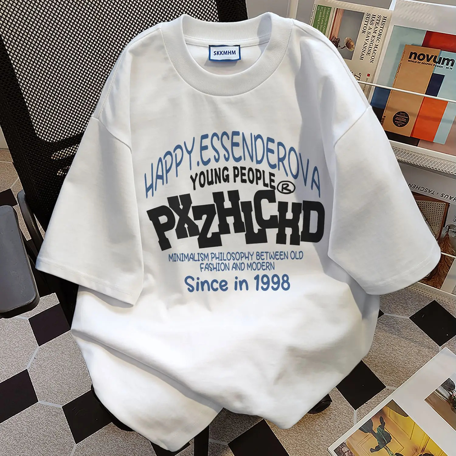 American style high street personalized letter print round neck short sleeved summer men and women loose vintage casual Tshirt 240601