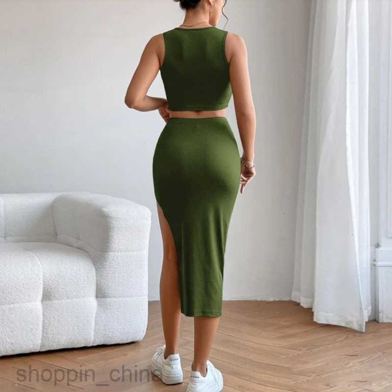 Two Piece Dress Sets Women's sexy suit Crop Tank Top&Split Thigh Skirt