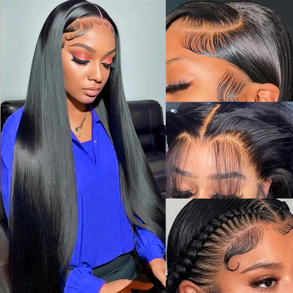 Straight Lace Front Wig Brazilian Virgin Human Hair 4x4 5x5 6x6 7x7 13x4 13x6 360 Full Lace Wigs for Women Natural Black Color Pre-Plucked Natural Hai