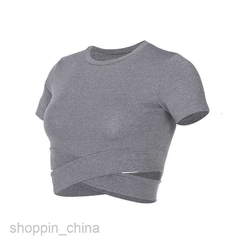 Women's T Shirt Women's sports slim cross T-shirt sports fitness top open navel Yoga suit running short sleeve tees