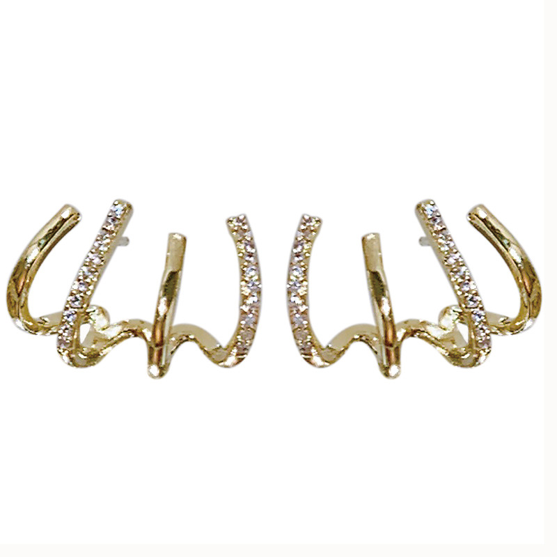 Luxury Clear Crystal 4 Claw Stud Earrings for Women Girls Personality Design 14K Gold Plated Diamond Earrings With Sterling Silver Needle With Jewelry