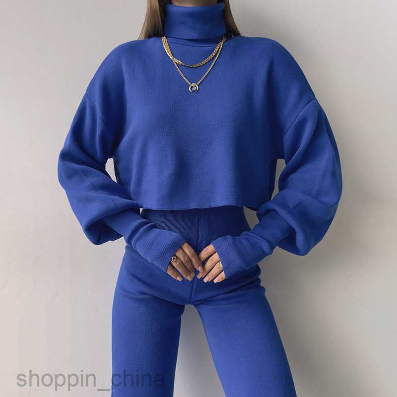 Women's Tracksuits Autumn/Winter New Women's High Neck Loose Long sleeved Top Women's Leisure Fashion Set Sets