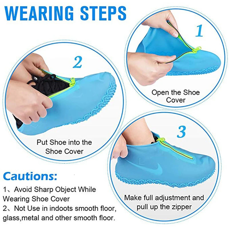 waterproof shoe cover for rain boots unisex outdoor solid anti slip and wear-resistant reusable zipper silicone shoe cover 240615