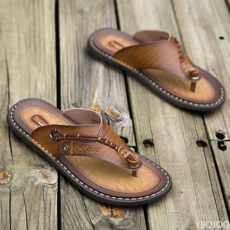 Summer Handmade Leather Slide Fashion Mens Flip Outdoor Breathable and Comfortable Mens Simple Sandals 240615