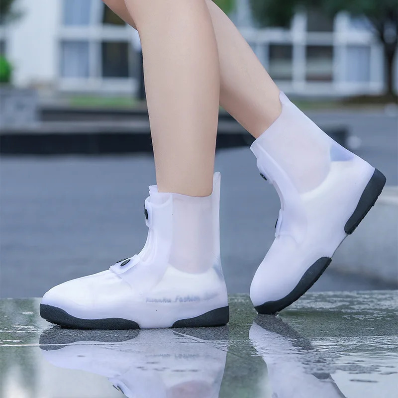 transparent waterproof shoe cover with buttons reusable for men thick rain shoe cover white shoe protector 240615