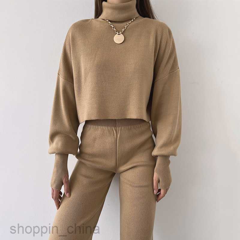 Women's Tracksuits Autumn/Winter New Women's High Neck Loose Long sleeved Top Women's Leisure Fashion Set Sets