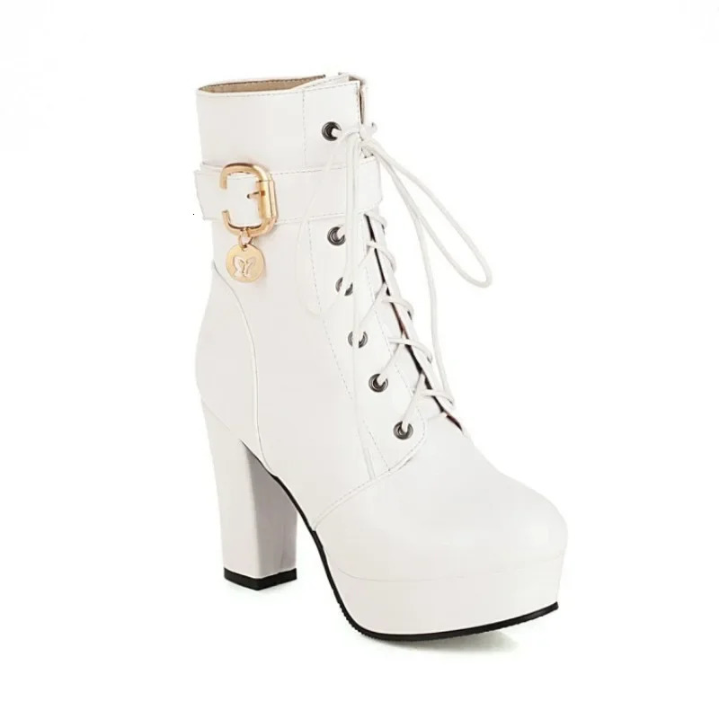 Lace Womens Ankle Boots 2024 Autumn/Winter Platform Fashion Short Boots UK Belt Buckle Thick Boots Womens Boots Size 33-48 240614