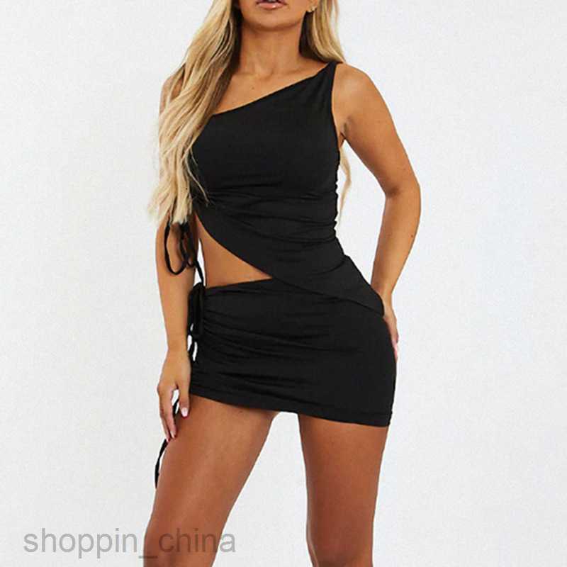 Two Piece Dress Sets New Sexy Strap Small Tank Top Pleated Wrapped Hip Skirt Irregular Set Two Piece PG3053