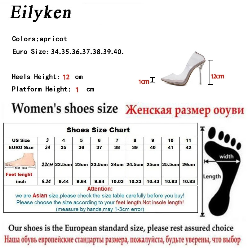 Eilyken Clear PVC Transparent Womens Pumps Stripper Perspex Stilettos High Heels Point Toes Party Nightclub Silver Shoes 240615