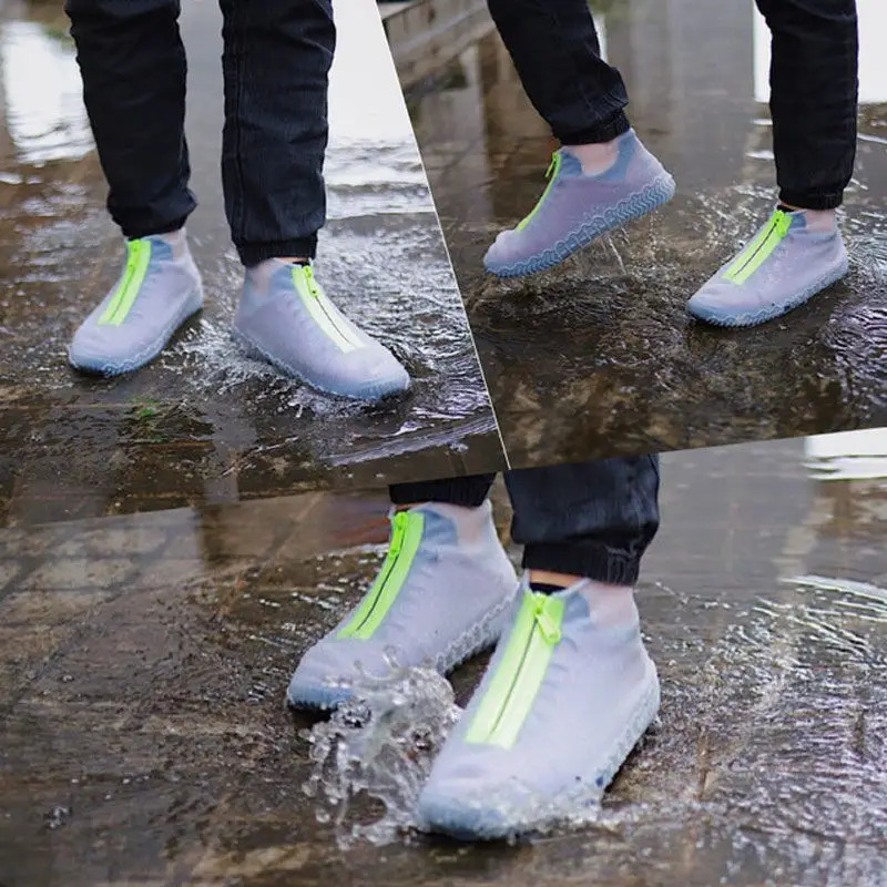 waterproof shoe cover for rain boots unisex outdoor solid anti slip and wear-resistant reusable zipper silicone shoe cover 240615