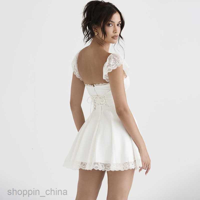 Basic Casual Women Dresses Women's summer new lace square neck suspender dress slim backless white dress