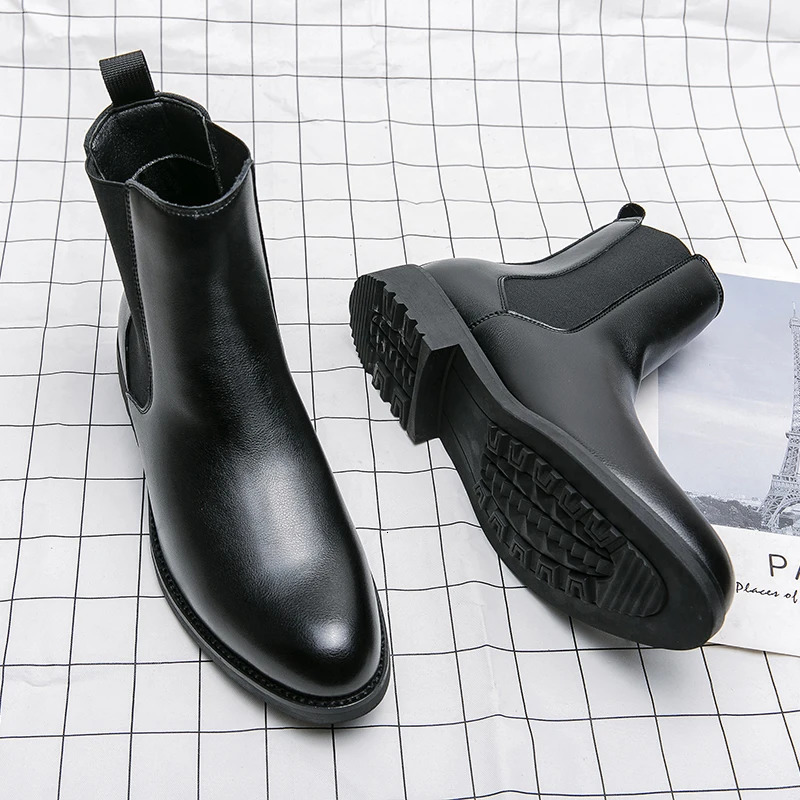 British Style Chelsea Boots Men Mid Calf Dress Shoes Business Formal Ankle Boots Antumn Bota Masculina Split Leather Shoes 240615