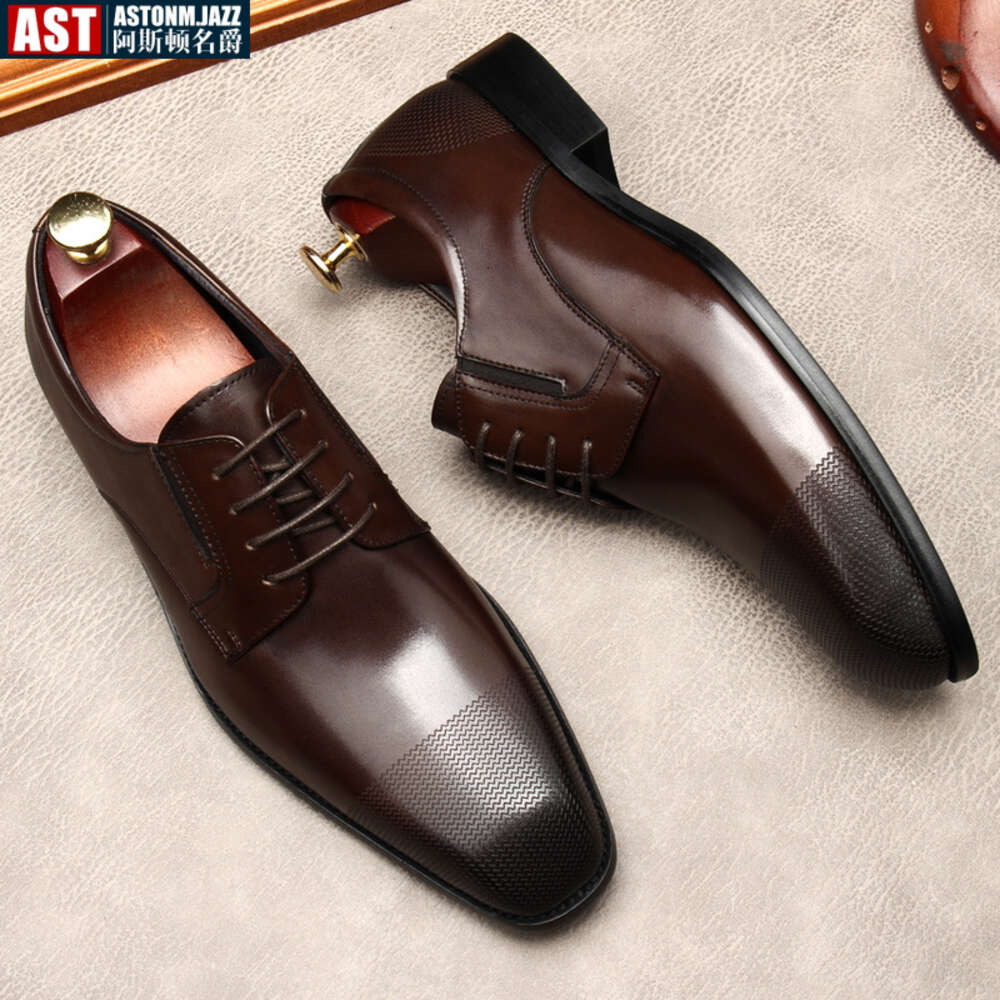Italian Mens Dress Genuine Leather Summer 2024 New Style Fashion Square Toe Black Business Social Oxfords Shoes