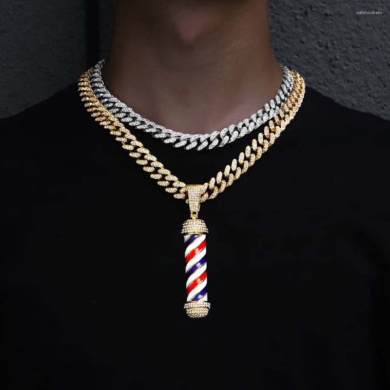 Pendant Necklaces Barber Shop Hair Dresser Tools Necklace 3D Pole Razor Hairclippers Charms Men Women Souvenir HIP Hop