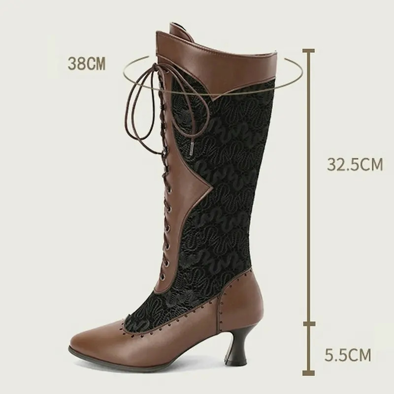 Women Vintage Victorian Boots Lace Up Long Boots Comfy Halloween Costume Characters Alice Wonderland Inspired Cosplay Shoes 240615