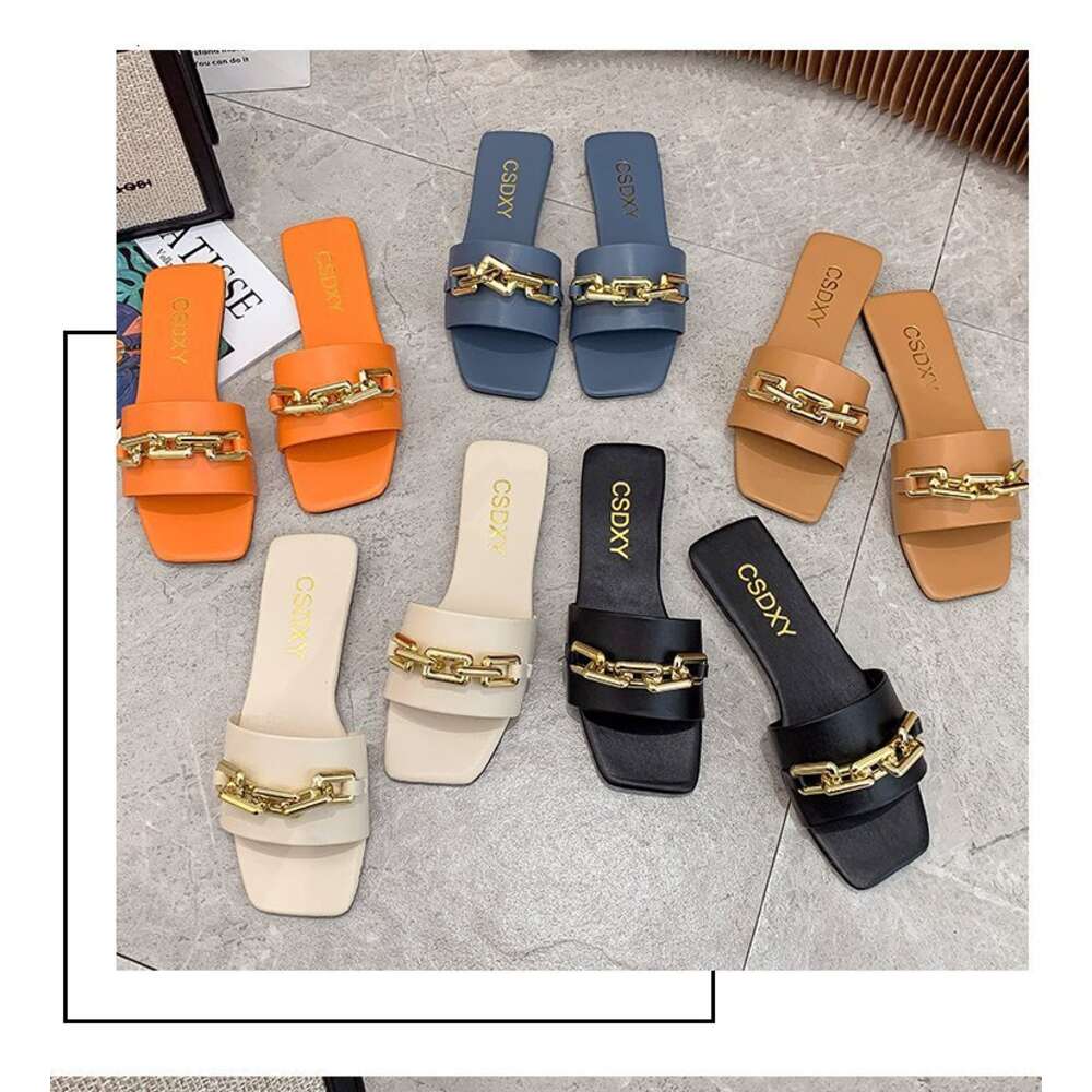 Women Slippers Vacation Casual Women's Outer Fashion All-match Net Celebrity Flat-bottomed European and American Lazy Sandals