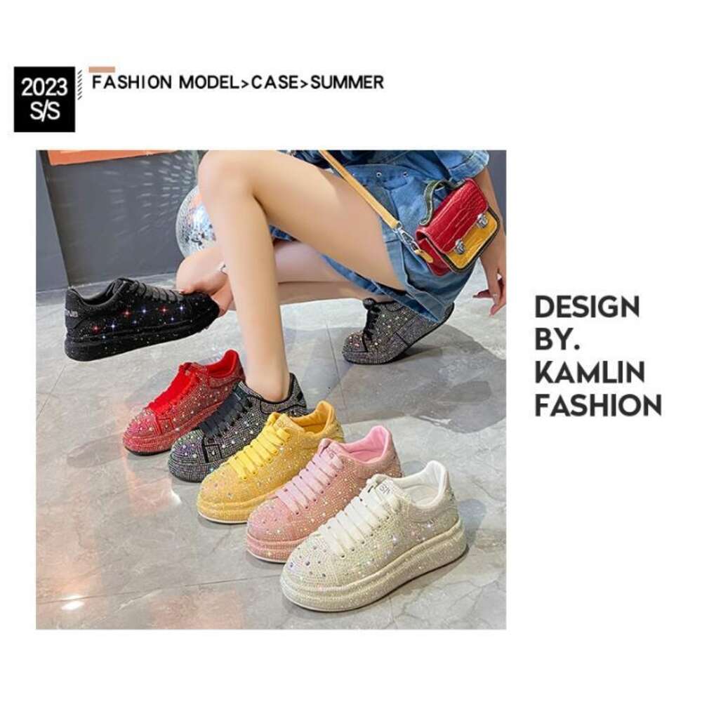 2023 Ladies Sequins Board Shoes Platform Bling Trainers Full Rhinestone Women Casual Sneakers