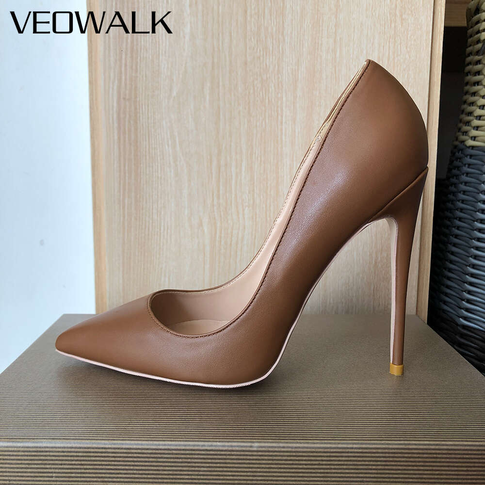 Veowalk Dark Brown Matte Women Elegant Pointed Toe Stiletto Pumps For Formal Dress Fashion Ladies High Heel Shoes Customizable