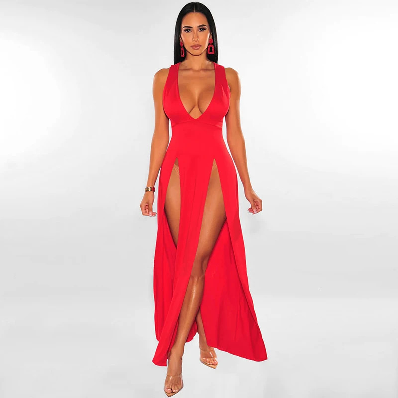 Sexy Woman Club Dress Backless Sleeveless Deep VNeck High Waist Slit Maxi Birthday Midnight Party Elegant Women 240615