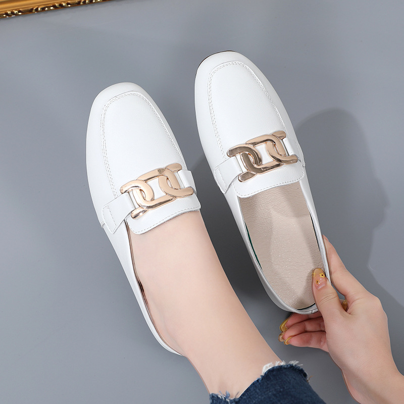 Boken semi-drag leather beef tendon soft sole flat Mles Bao head slipper loafers women dh910320090
