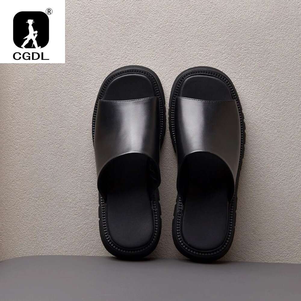 Real Mens Platform 4Cm High Heels Genuine Leather Quality Brand Handmade Outdoor Business Slippers Shoes