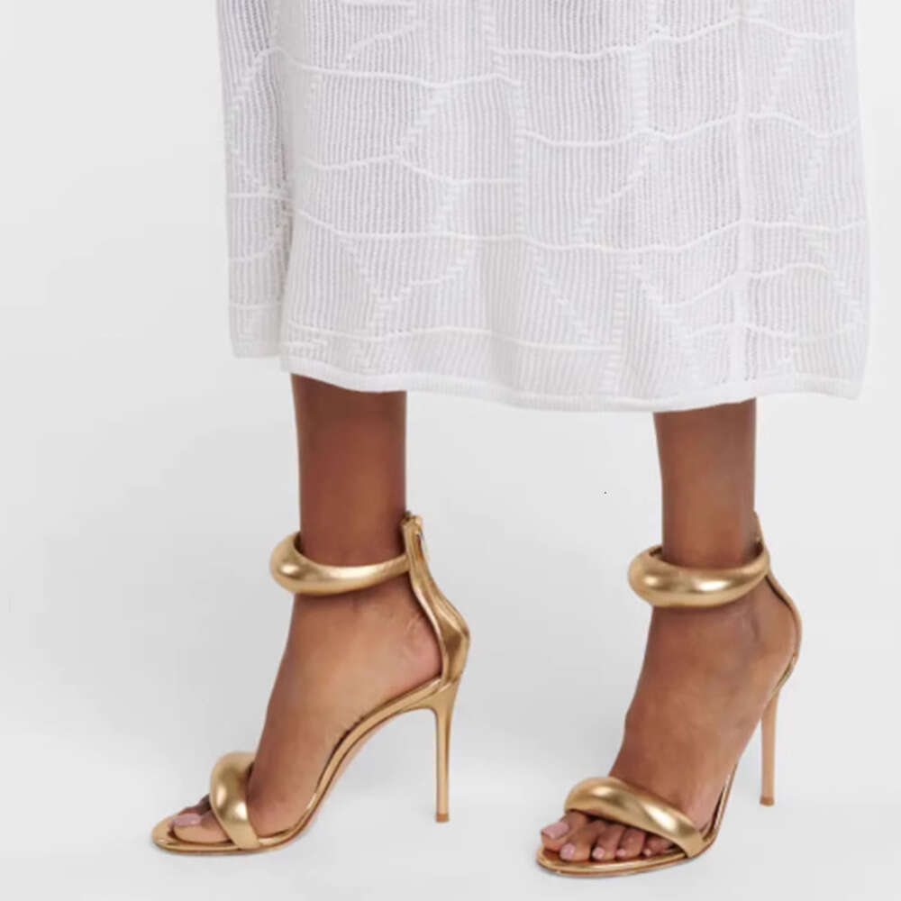 2024 Concise Style One-Strap Sandals For Girls Women Sexy Stiletto Heel Back Zip Cover Heels Summer Gold Sandalias
