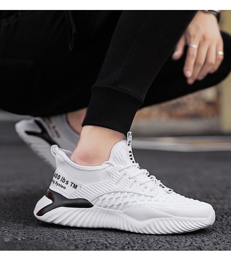 New flying woven sneakers men's casual trend lace-up soft soled running student shoes